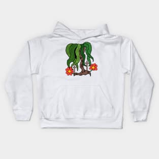 weird tree with cross and flowers Kids Hoodie